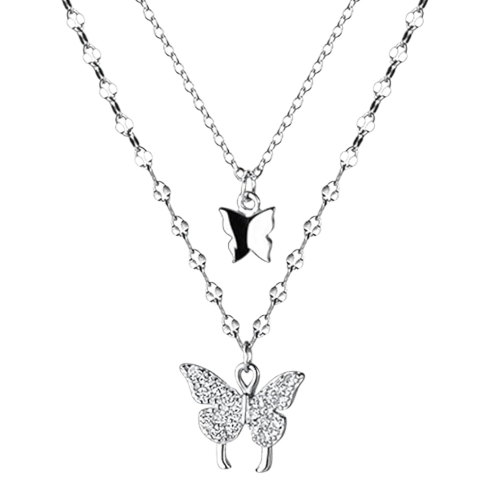 925 Sterling Silver Adjustable Layered Butterfly Pendant‎ Multi-Layer Necklace